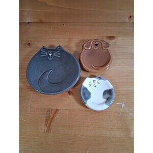 August Ceramics Cat Dog Trinket Dish Teabag Holder Spoon Rest Lot Of 3